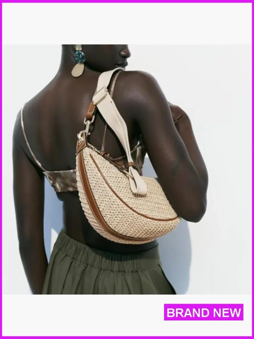 Straw Crossbody Bag Crescent Woven Shoulder Hobo Purse Adjustable Strap